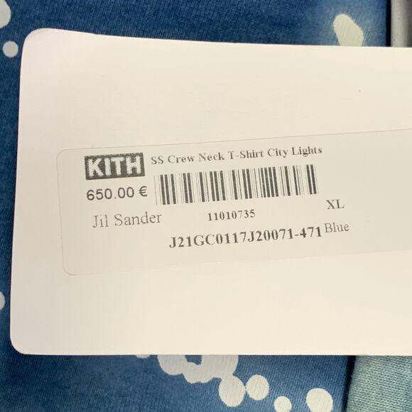 JIL SANDER Size XL City Lights Blue White Abstract Cotton Crew Neck T-shirt - Picture 5 of 8